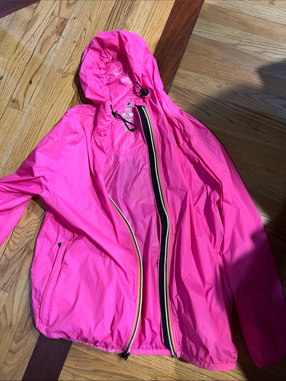 K-Way Hot Pink Hooded Packable Windbreaker Jacket
